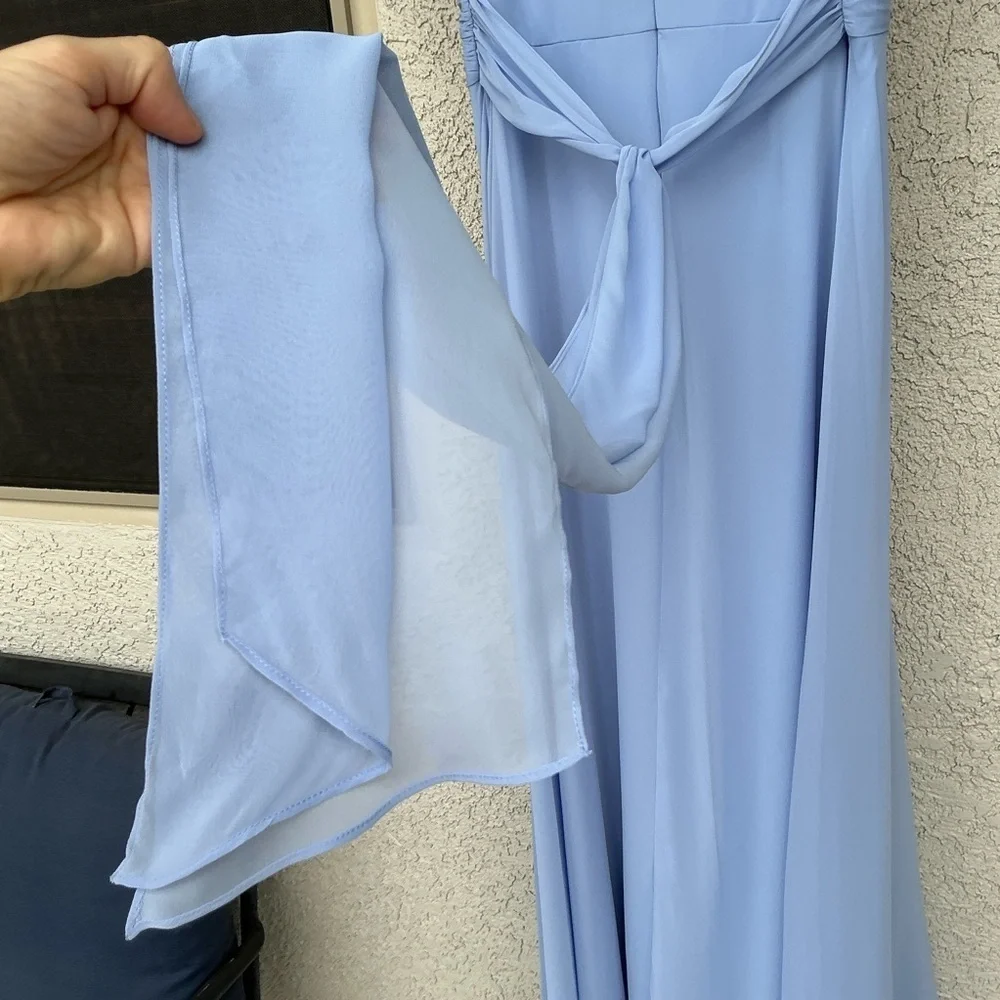 NWT Thread Dessy Group Lux Chiffon Layla Maxi Dress Gown Size 16 Sky Blue TH012